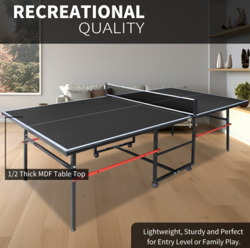 8 Ft Mid-Size Foldable Ping Pong Table Set With Paddles, Black – image 3