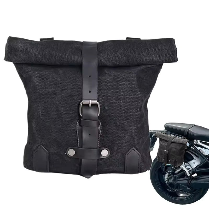 Waxed Canvas Motorcycle Saddle Bag, Waterproof Fork and Side Tool Bag