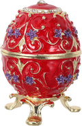 Enamel Egg Trinket Box – Hand Painted Hinged Jewelry Box, Red