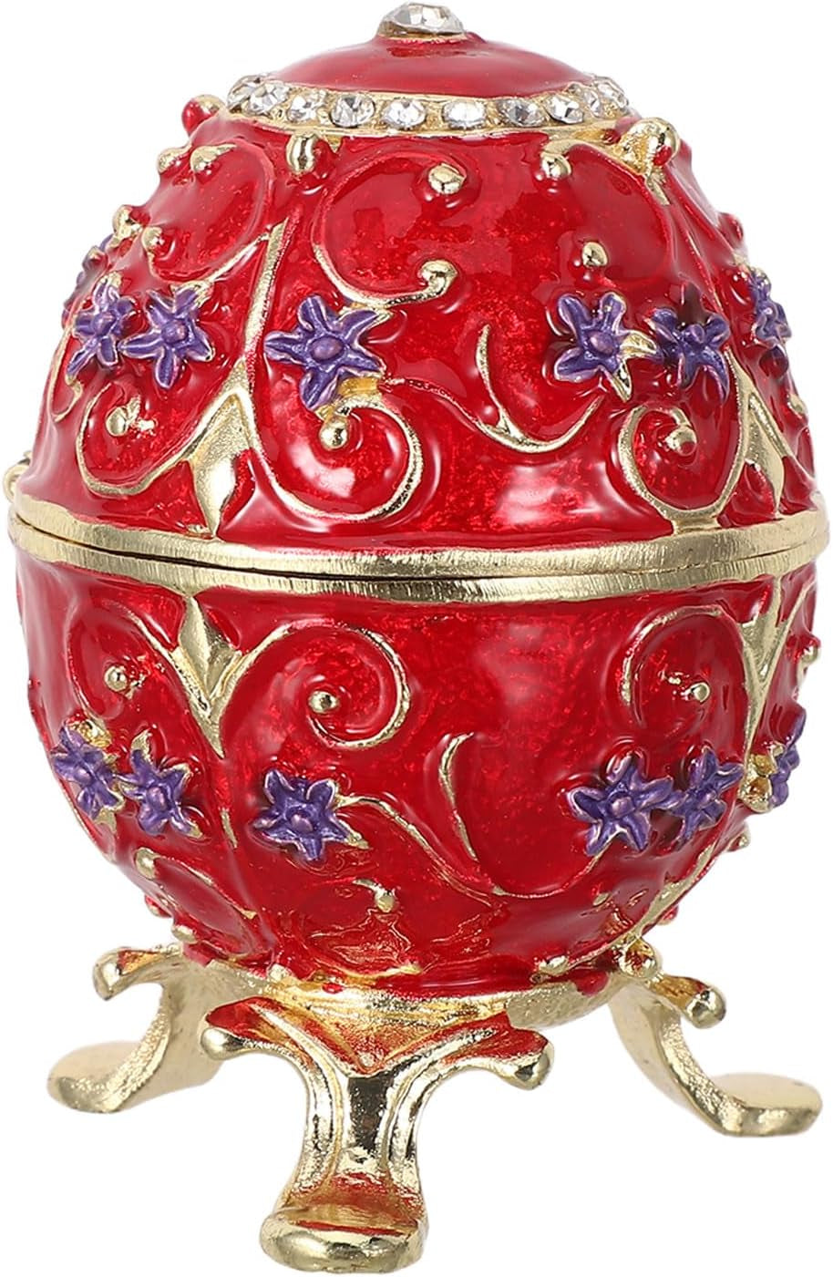 Enamel Egg Trinket Box – Hand Painted Hinged Jewelry Box, Red