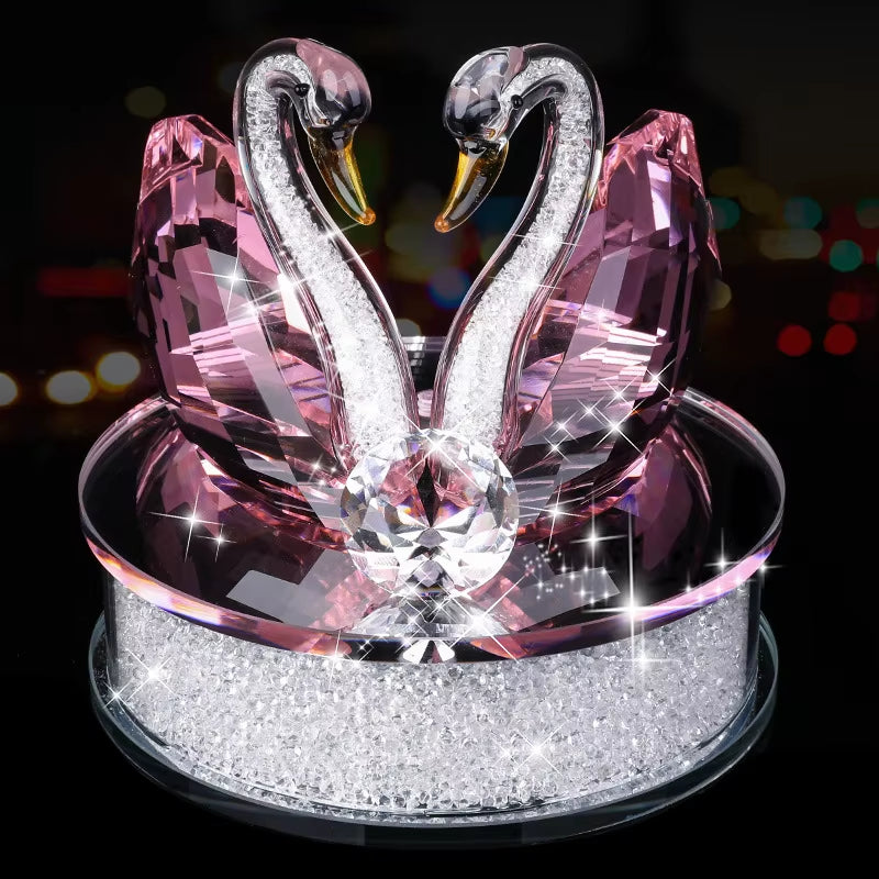 Crystal Swan Couple Figurine with Base, Handmade Glass Gift – image 4