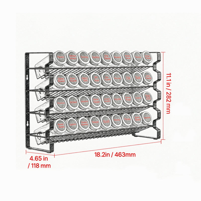 4-Tier Spice Rack Organizer with 36 Glass Jars, Labels and Funnel
