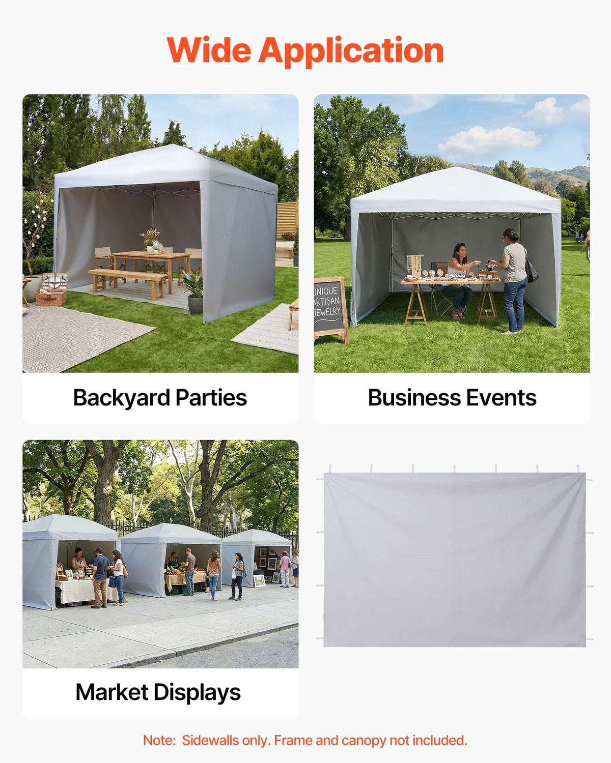 Canopy Sidewalls for 10x10 Pop Up Tent - 3 Waterproof Side Walls