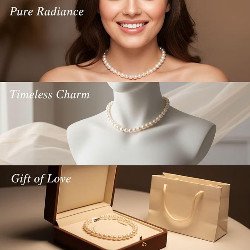 Shell Pearl Necklaces 3 Pack - 10 mm White Beaded, Gift Box – image 3