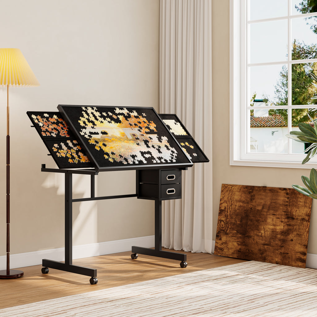 Jigsaw Puzzle Table for 1000 Pieces with Drawers, Cover and Wheels – image 4