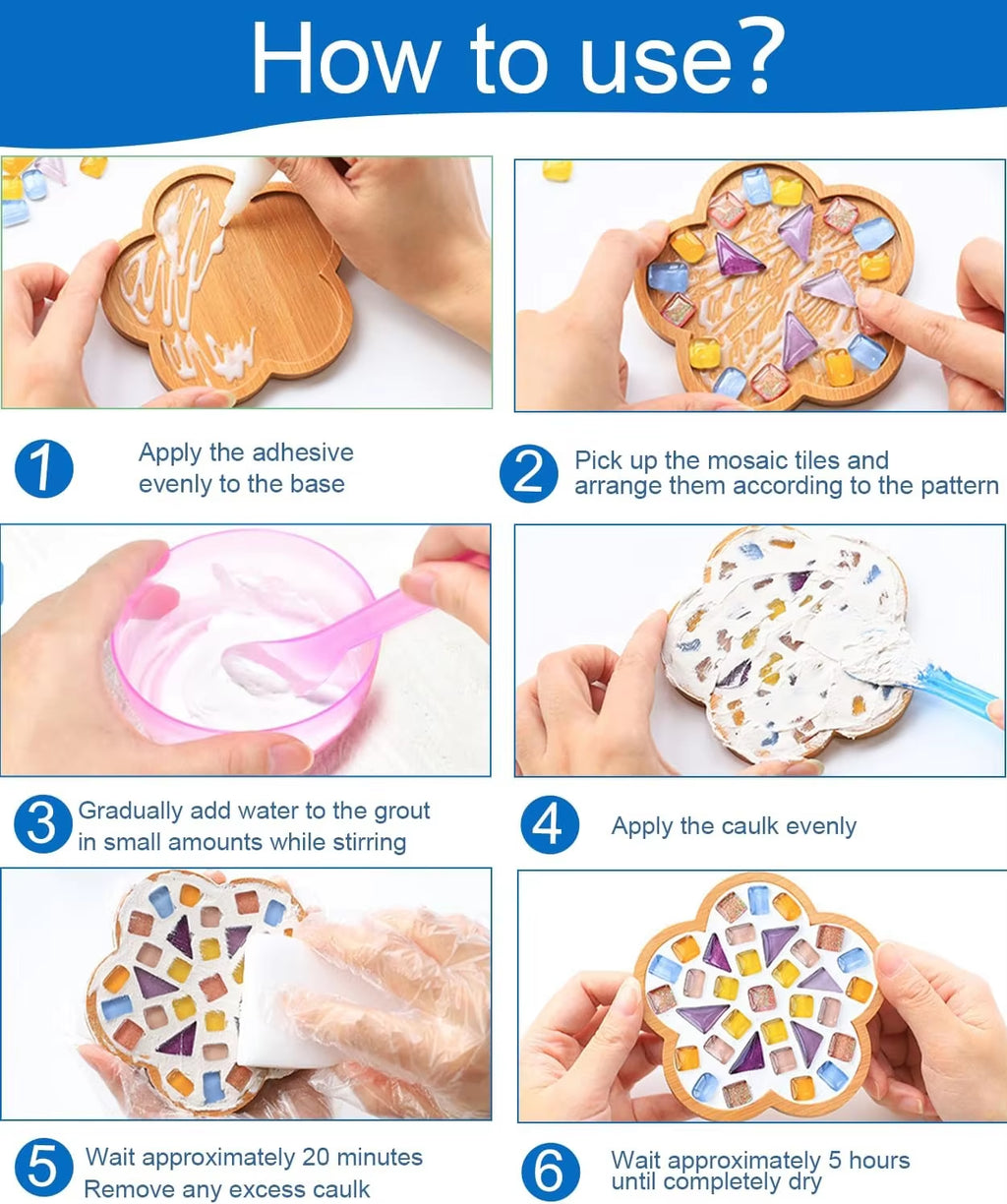 DIY Mosaic Coaster Kit – 4 Wooden Coasters with Glass Tiles – image 2