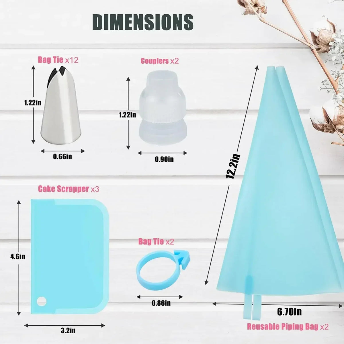 Cake Decorating Piping Bag Set - 12 Stainless Tips, Reusable Bags – image 3
