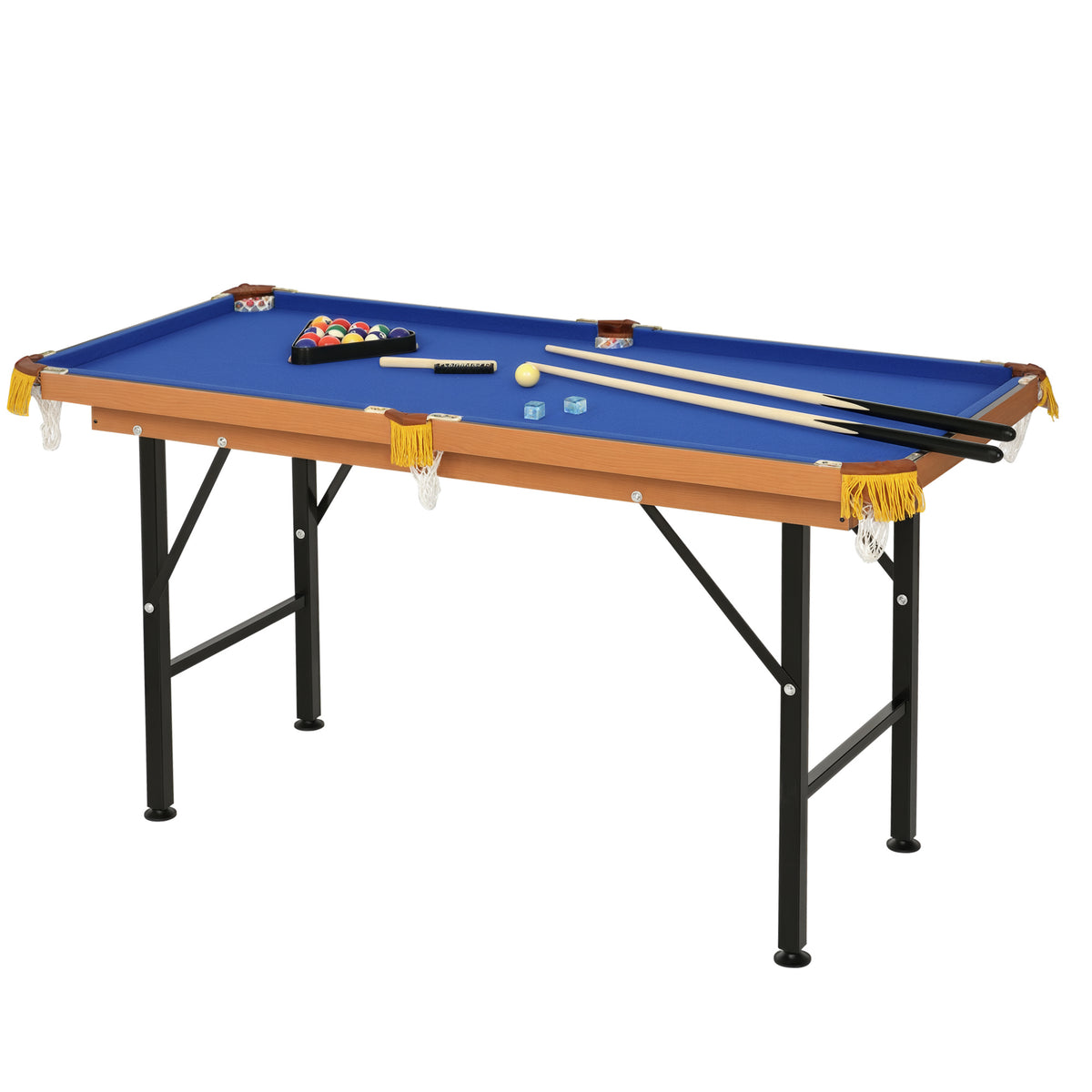 55 Inch Folding Billiards Table With Cues, Balls And Rack, Blue – image 1