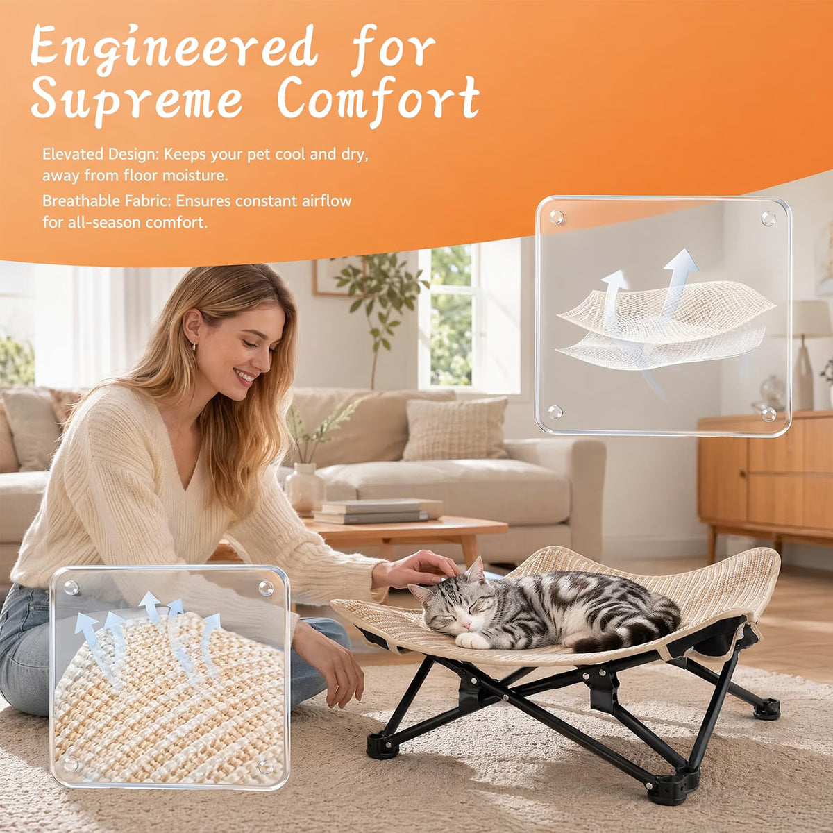 Elevated Cat Bed – Foldable Sisal Cat Hammock – image 4