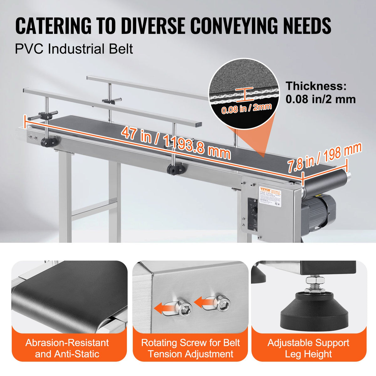 Motorized Belt Conveyor Table, 47 x 7.8 Inch Stainless Steel Frame – image 4