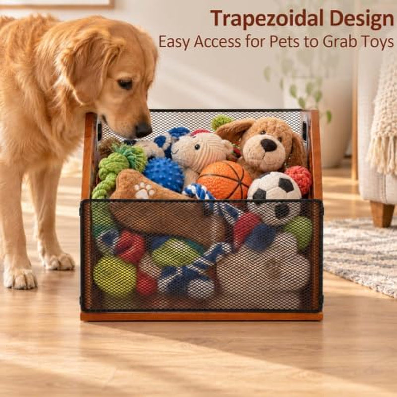 Dog Toy Basket, Wood and Metal Mesh Pet Toy Storage Bin – image 7