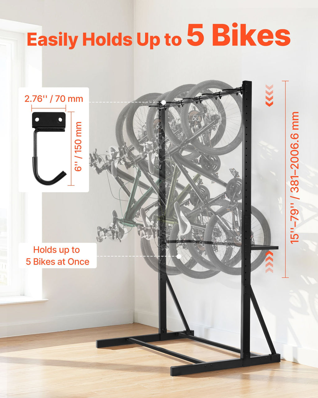 Freestanding Bike Rack for 5 Bikes, Vertical Storage Stand 300 lb – image 3