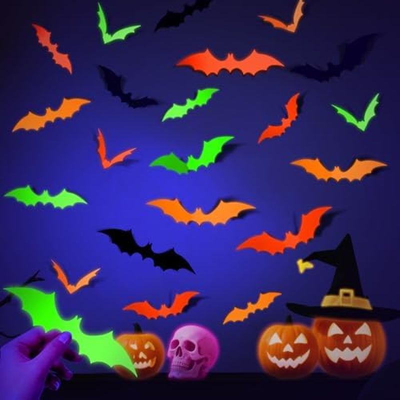 Glow in the Dark Bat Wall Stickers – 72 Pcs Halloween Decals, 4 Sizes