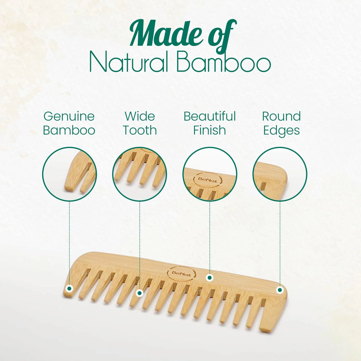Bamboo Hair Comb – Natural Wooden Detangling Comb – image 3