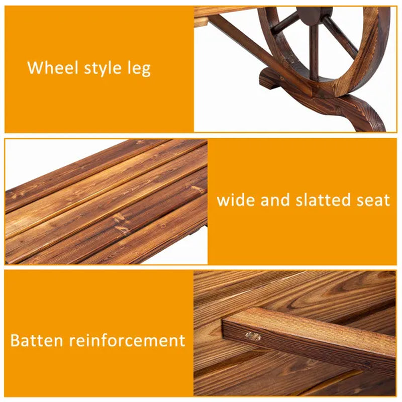 Rustic Garden Bench - 2-Person Wagon Wheel Outdoor Porch Bench – image 16
