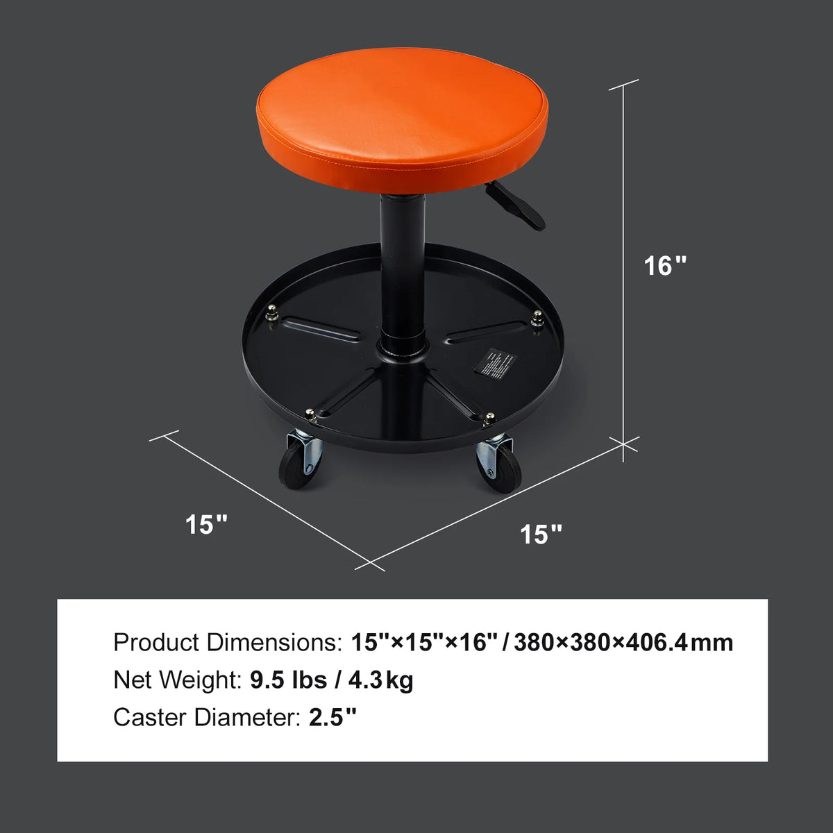 Rolling Mechanic Stool, Pneumatic Height-Adjustable Seat with Tray – image 7