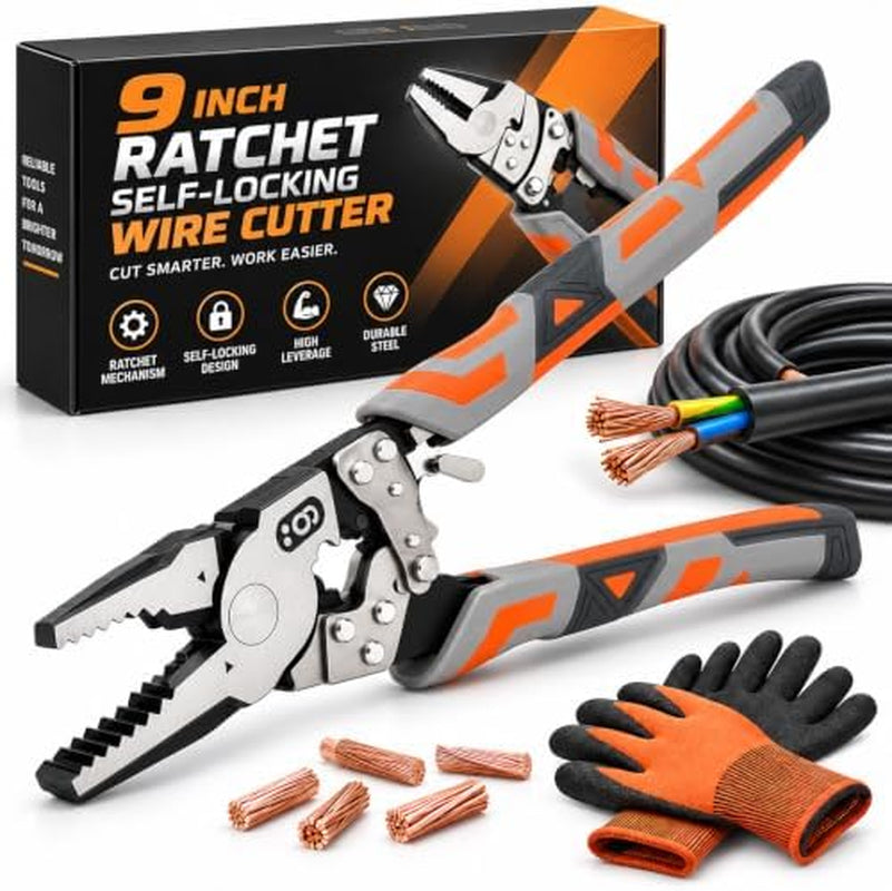 Ratchet Wire Cutter – 9 in Heavy-Duty Lineman's Pliers