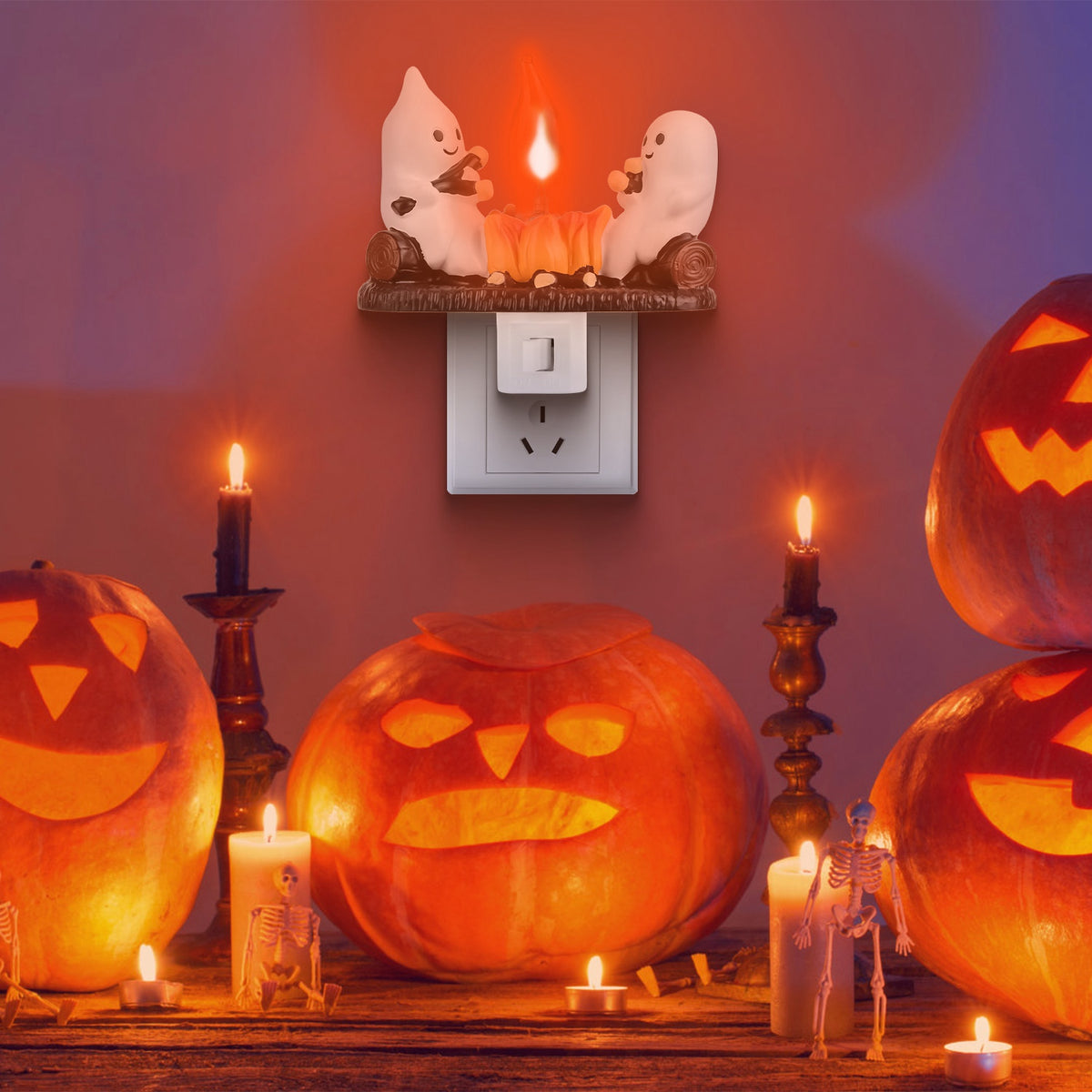 Ghost Campfire Night Light, Flickering Flame Halloween Decor 2 Pack – image 4