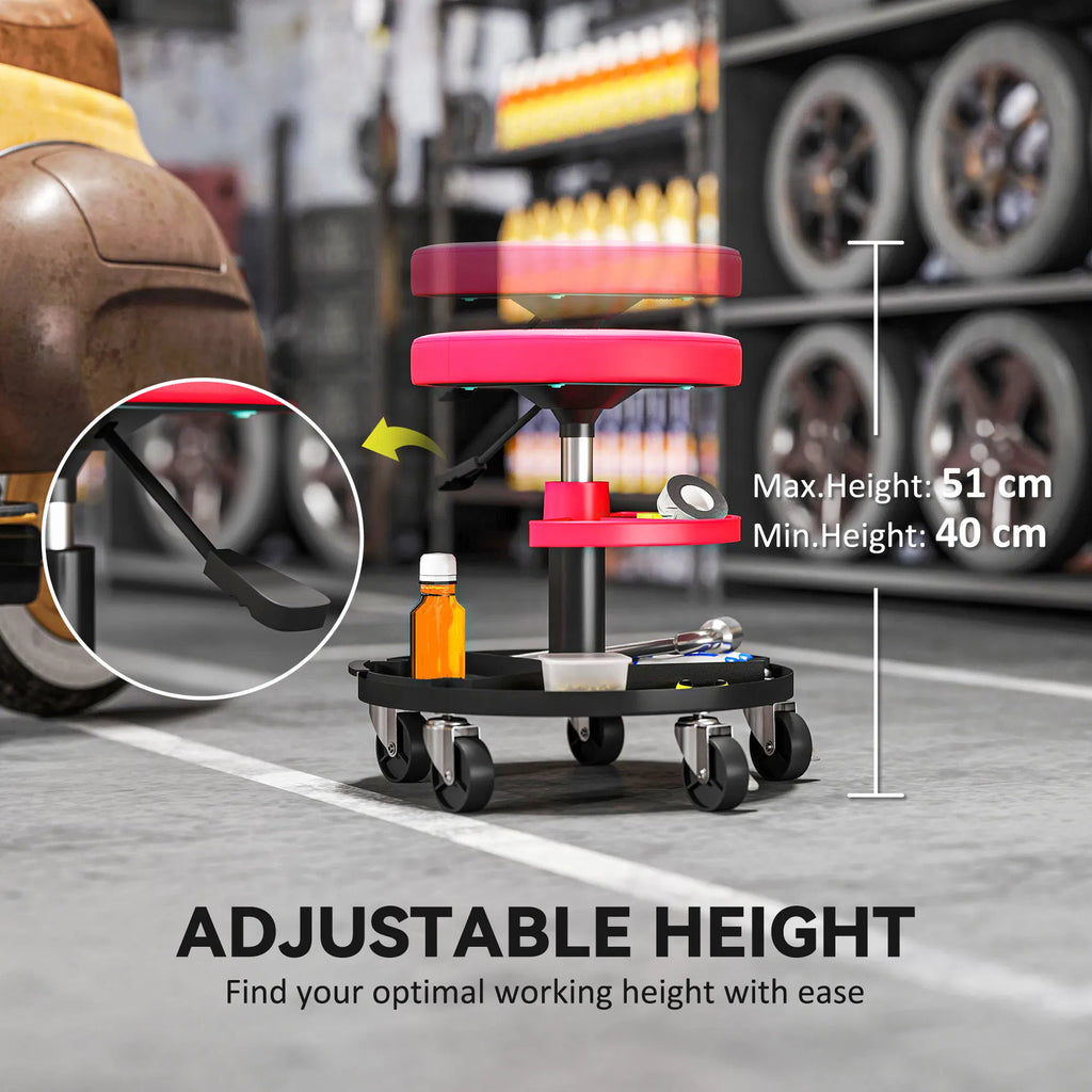 Rolling Garage Shop Stool 300 Lb with Tool Trays Adjustable Height
