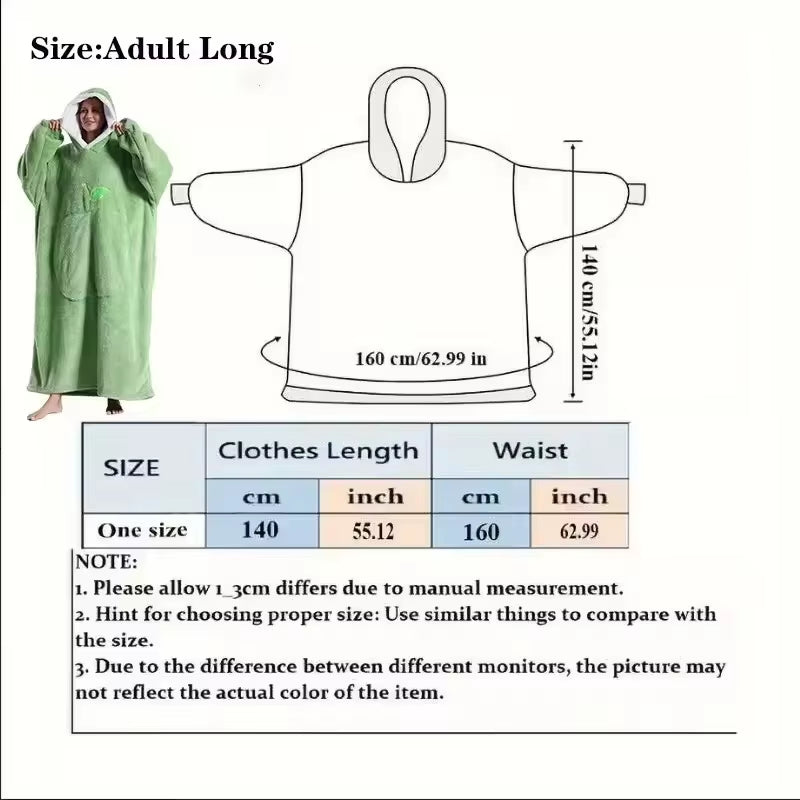 Extra Long Wearable Hooded Blanket with Sleeves