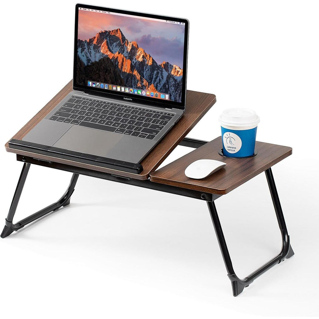 Adjustable Laptop Desk, Foldable Solid Wood Bed Table