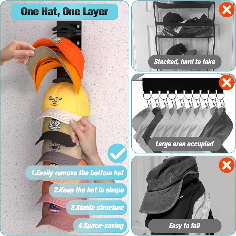 Hat Rack for Baseball Caps 2 Pack – Wall Cap Organizer Holds 20 – image 5