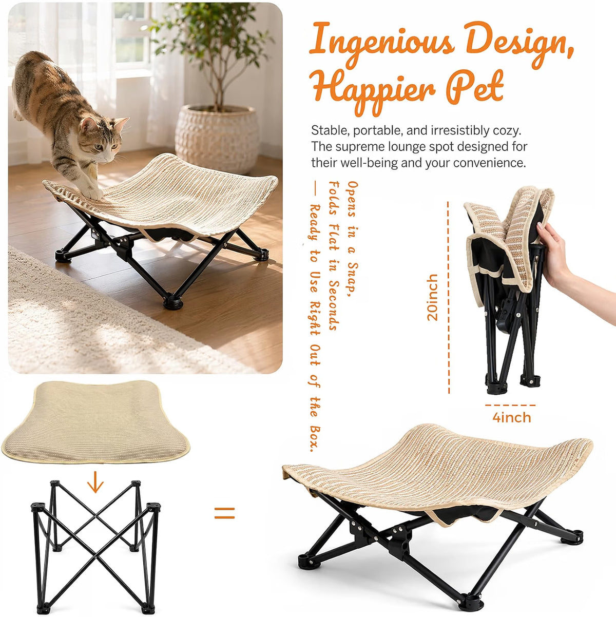 Elevated Cat Bed – Foldable Sisal Cat Hammock – image 2
