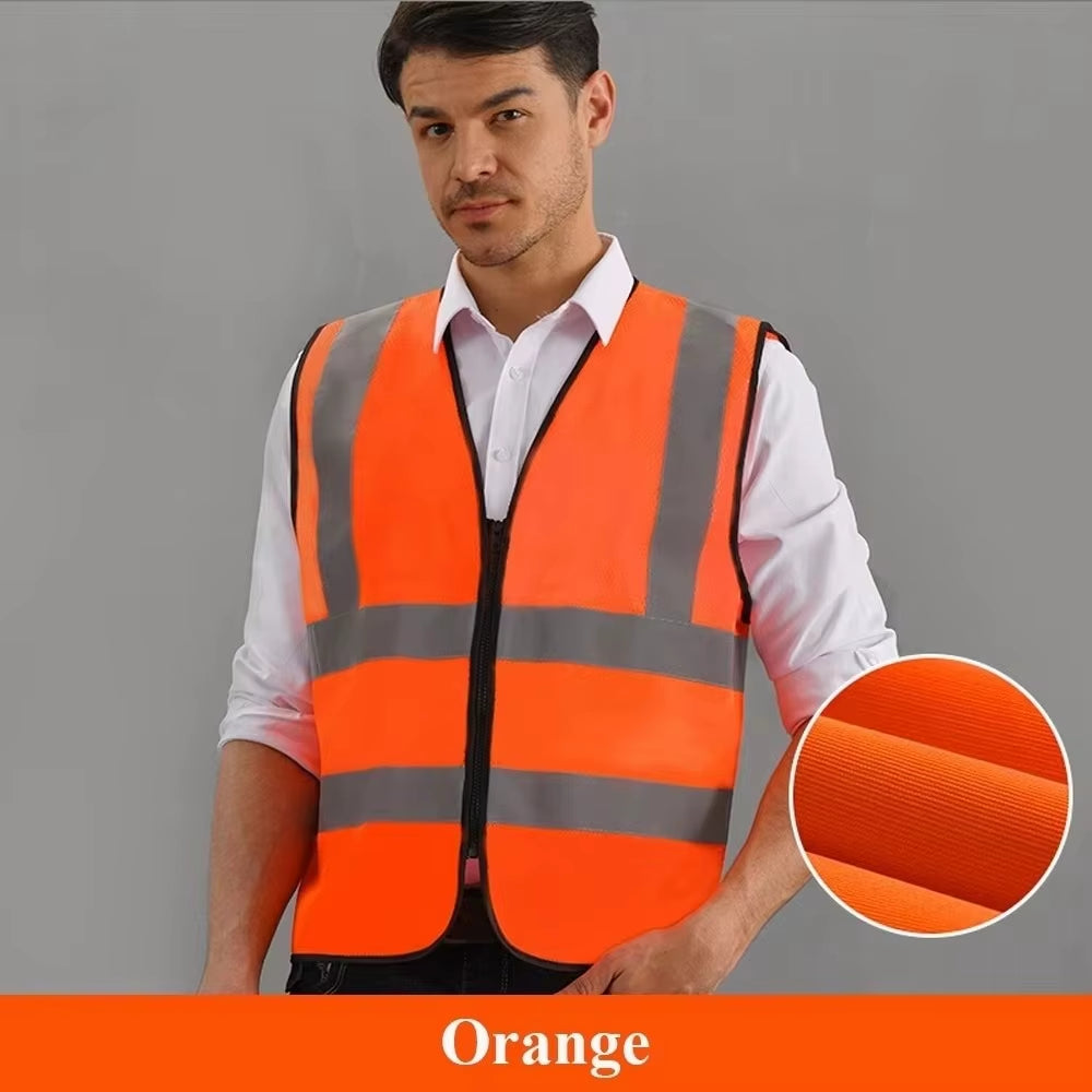 High-Visibility Reflective Safety Vest with Zipper