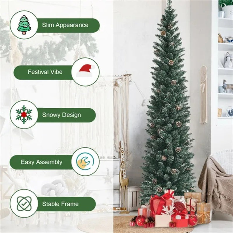 Christmas Tree, 7 Ft Slim with Real Pine Cones and Metal Stand – image 4