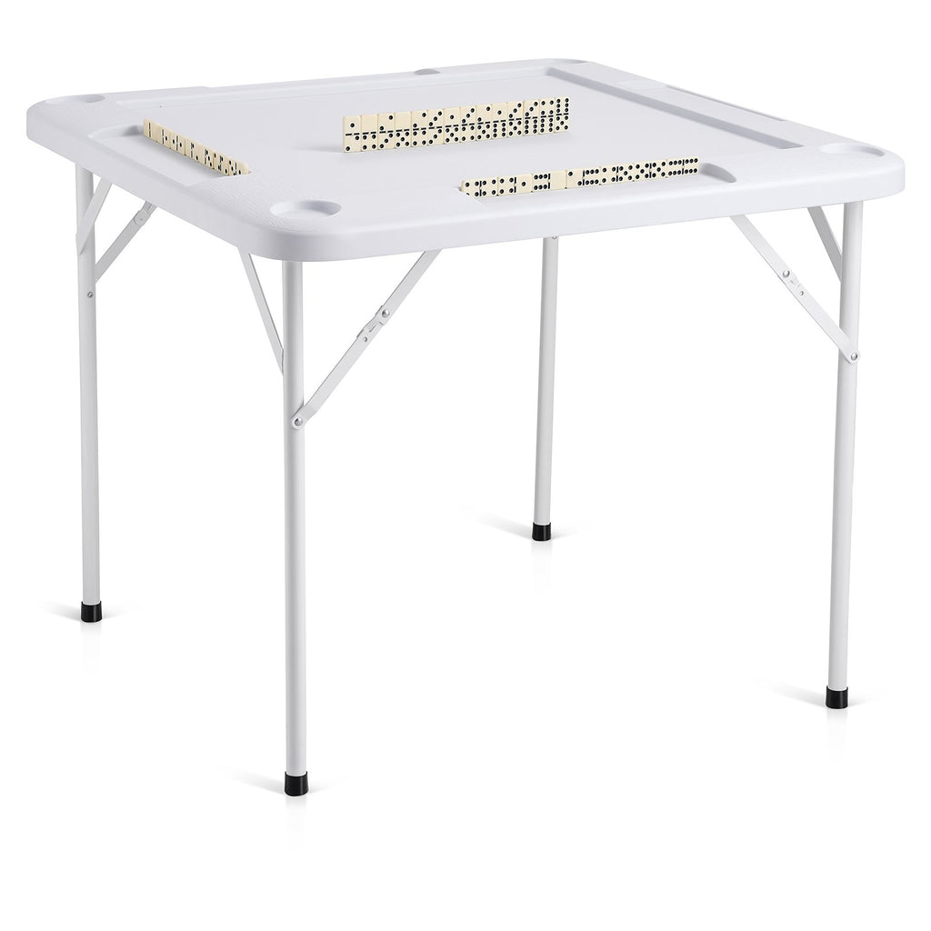 Mahjong Table – Folding 4-Player Game Table with Cup Holders, White