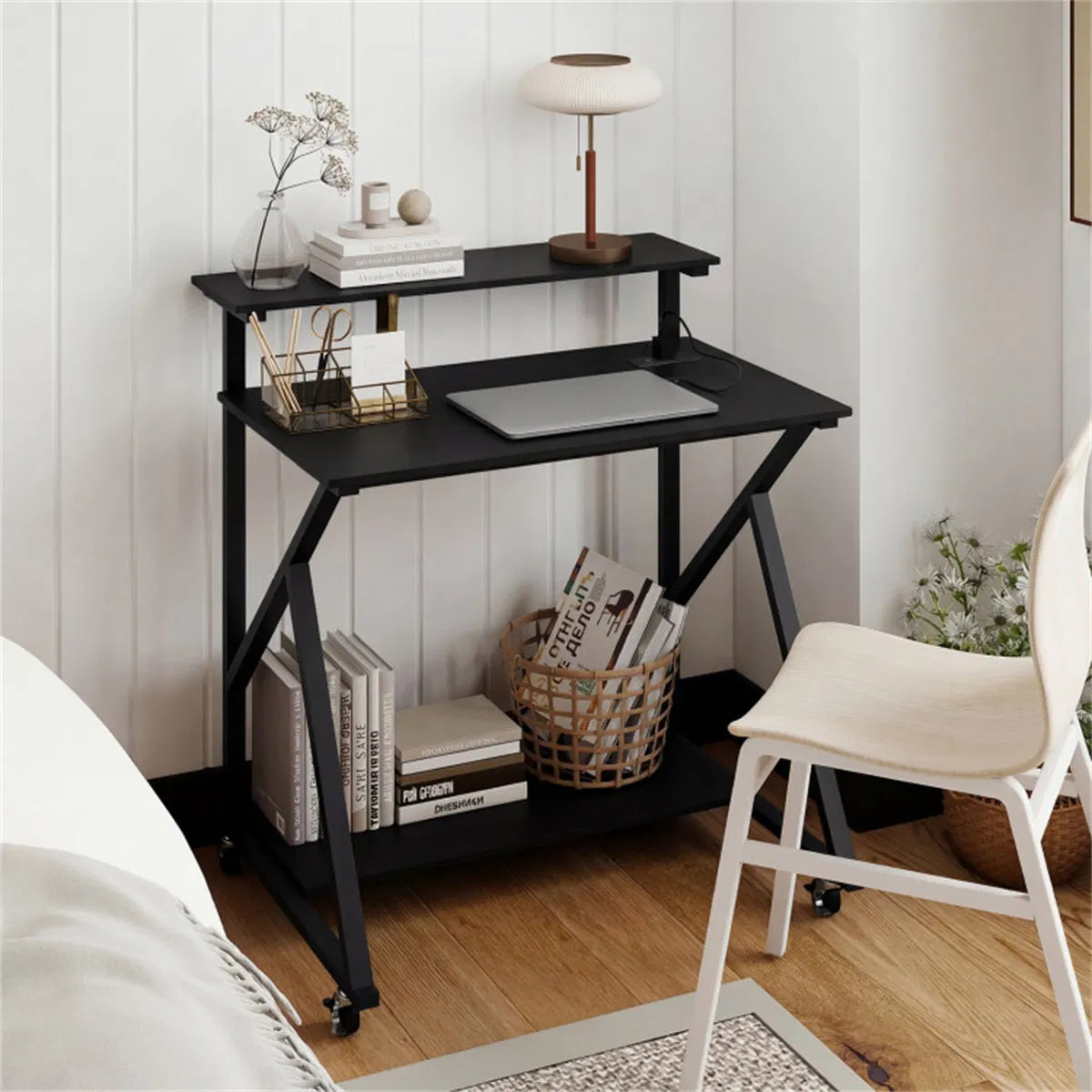 Rolling Computer Desk 32 in with Power Strip and Monitor Shelf – image 7