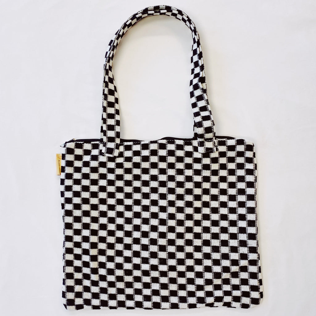 Checkered Tote Bag - Zippered Lined Shoulder Tote with Pocket – image 7
