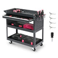 Welding Shop 3-Tier Rolling Tool Cart with Pegboard & Drawer