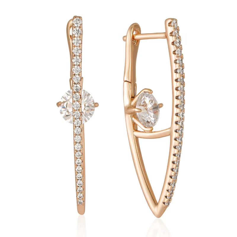 V-Shape Zircon Long Drop Earrings - Rose Gold Tone – image 6