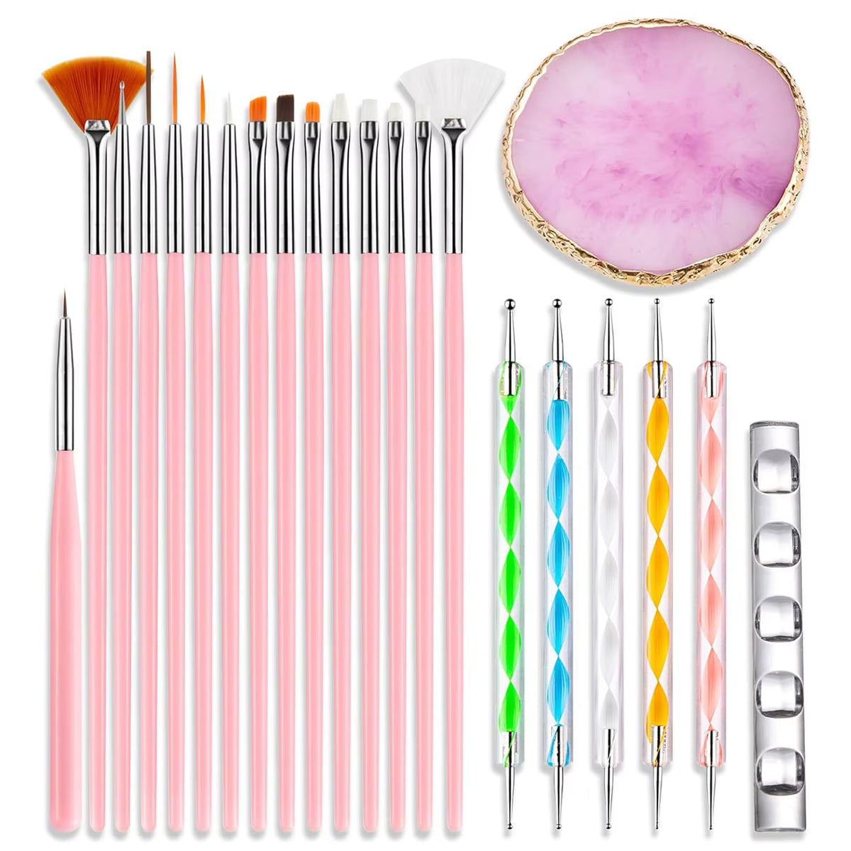 Nail Art Brush Set 20-25 Piece with Dotting Pens, Palette and Holder – image 8