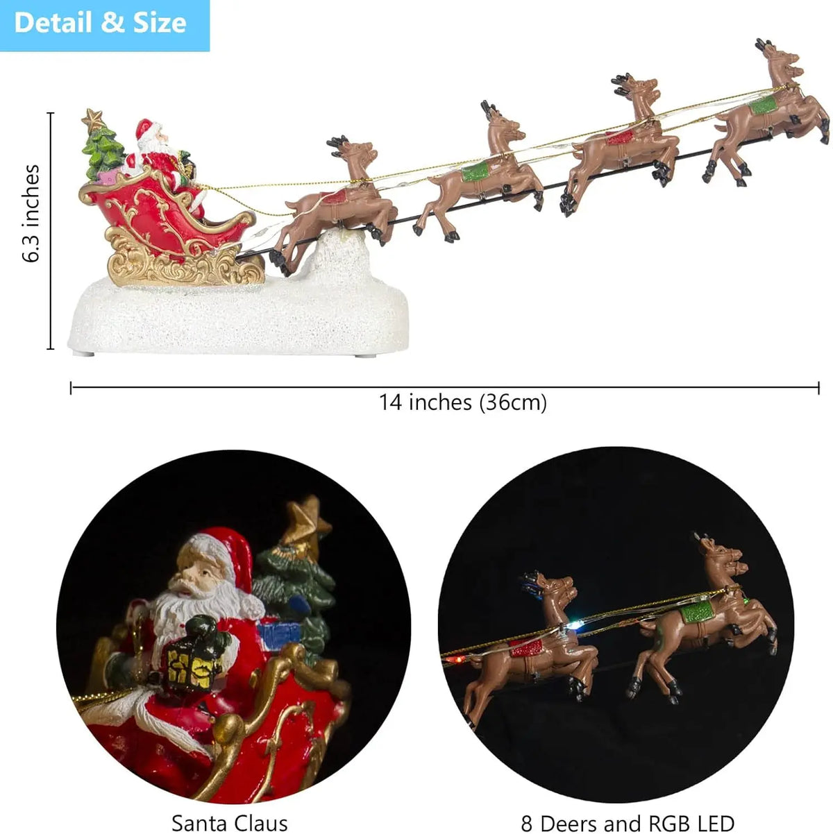 Musical Pre-Lit Santa Reindeer Sleigh Christmas Village Display
