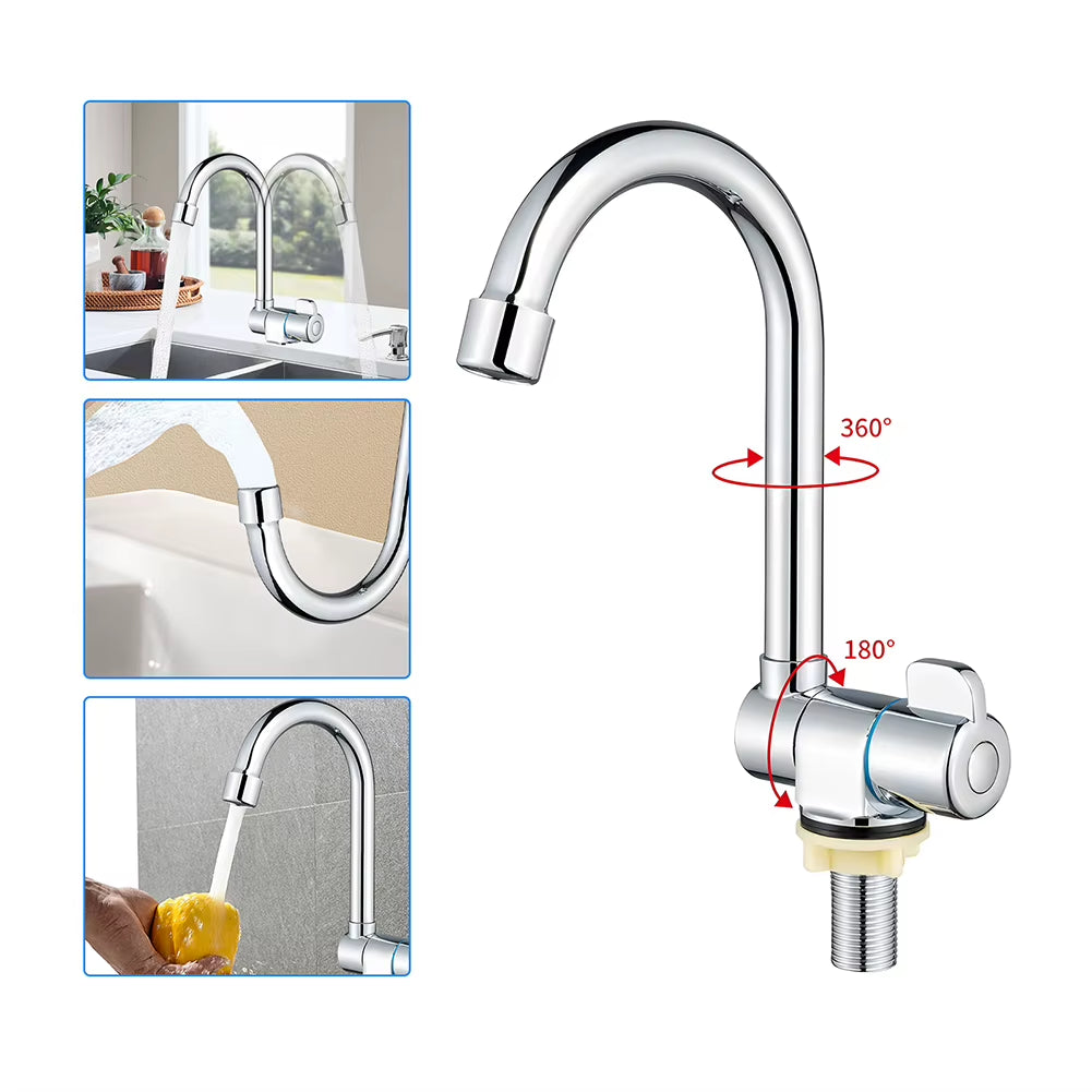 RV Folding Faucet, 360 Degree Swivel Stainless Steel Cold Water Tap – image 2