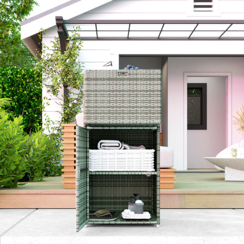 Outdoor Wicker Storage Cabinet with Drawer, 47 in Pool Towel Storage – image 4