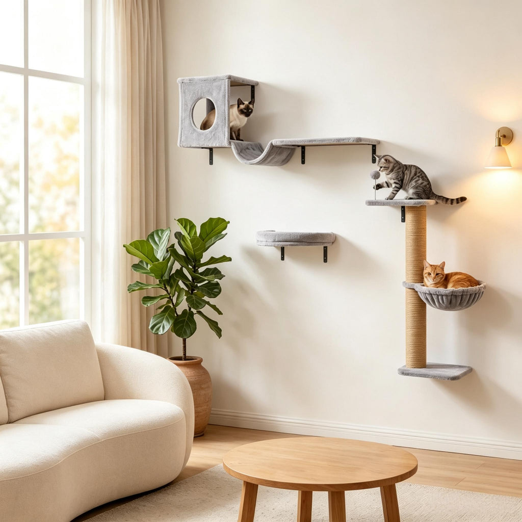 Cat Wall Shelves, 3-in-1 Set with Condo, Hammock and Scratching Post – image 2