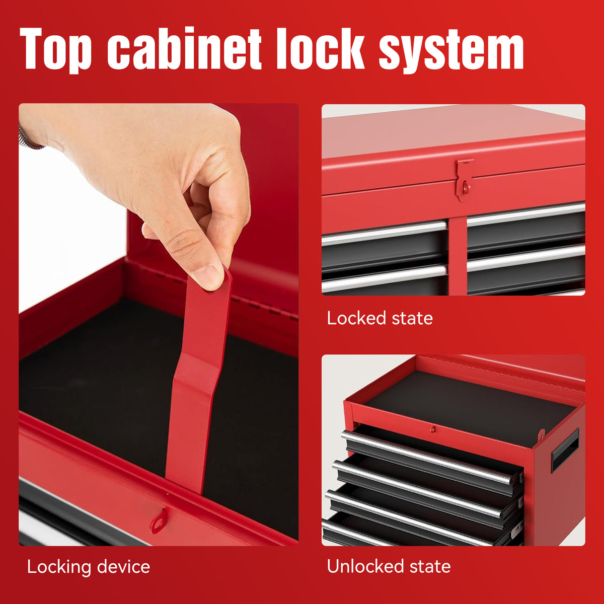 Rolling Tool Chest, 5-Drawer Steel Cabinet with Detachable Top Box – image 7