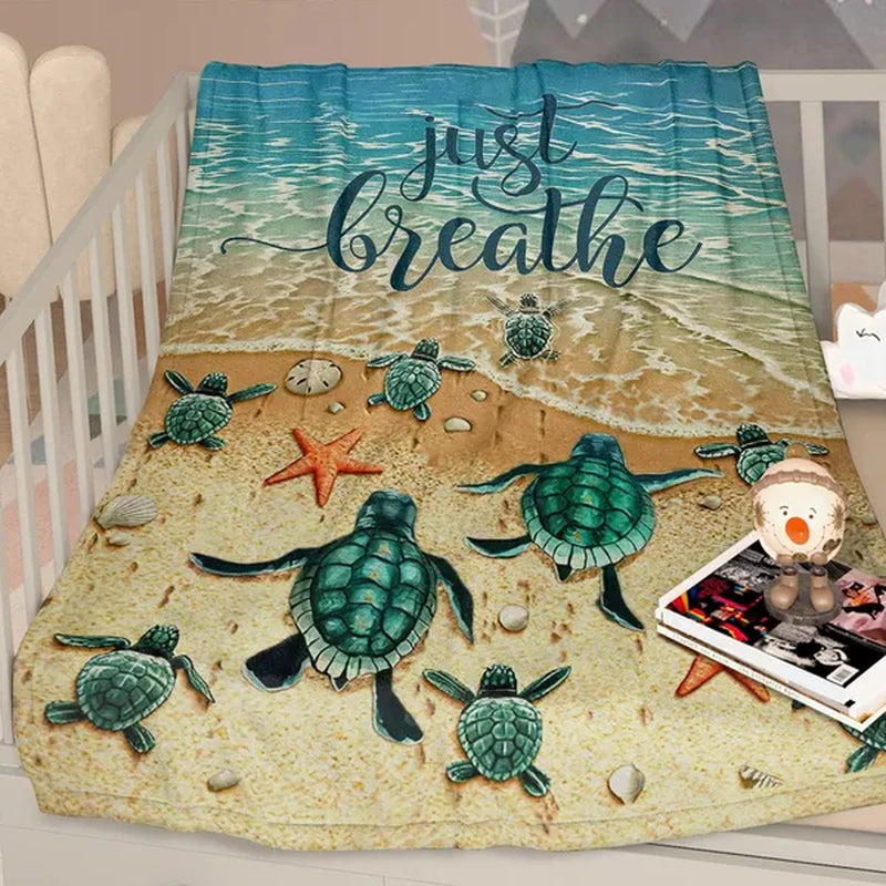 Sea Turtle Flannel Throw Blanket, Soft Ocean Print Couch Blanket – image 3