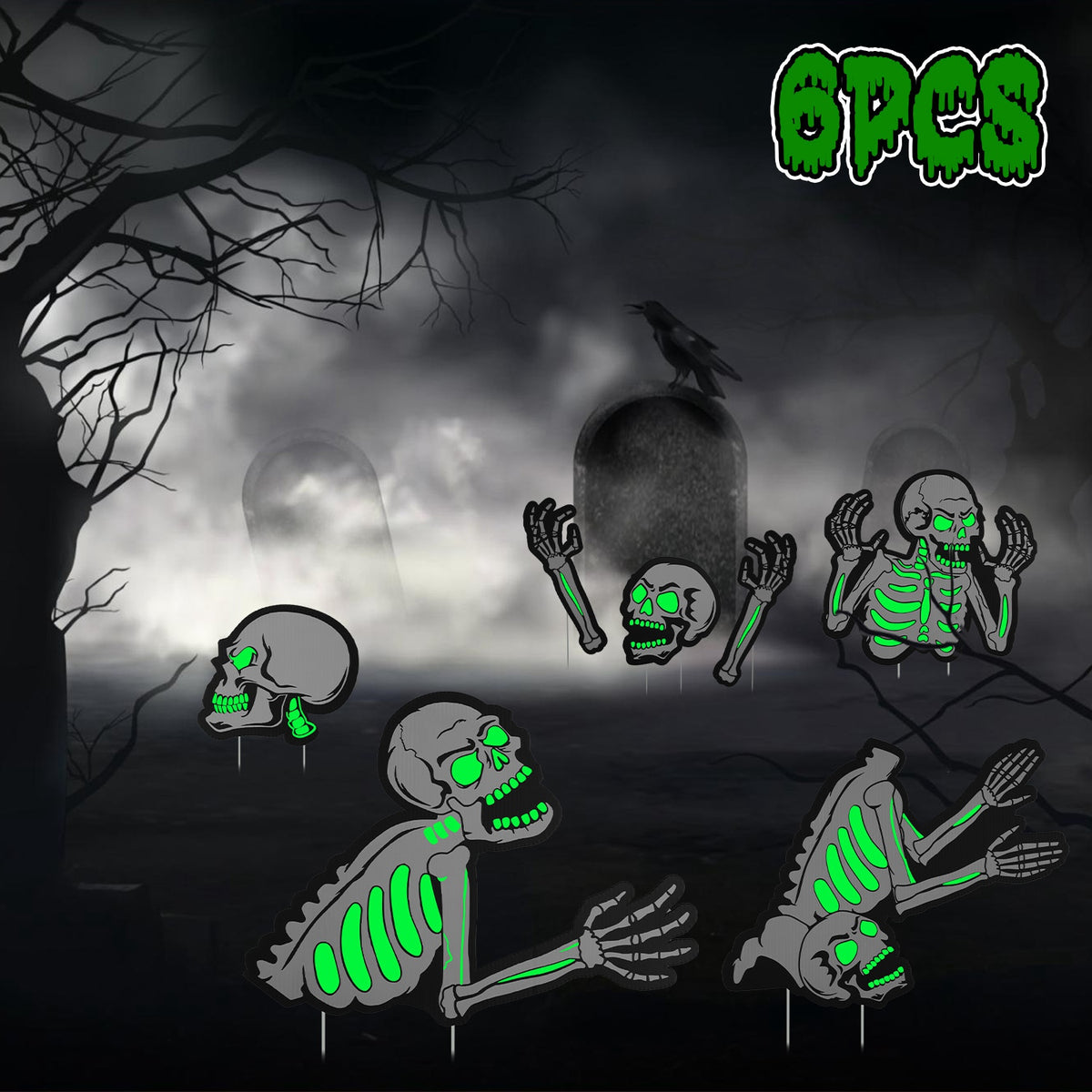 Halloween Yard Signs Glow in the Dark Skeleton Stakes 6 Pack – image 4