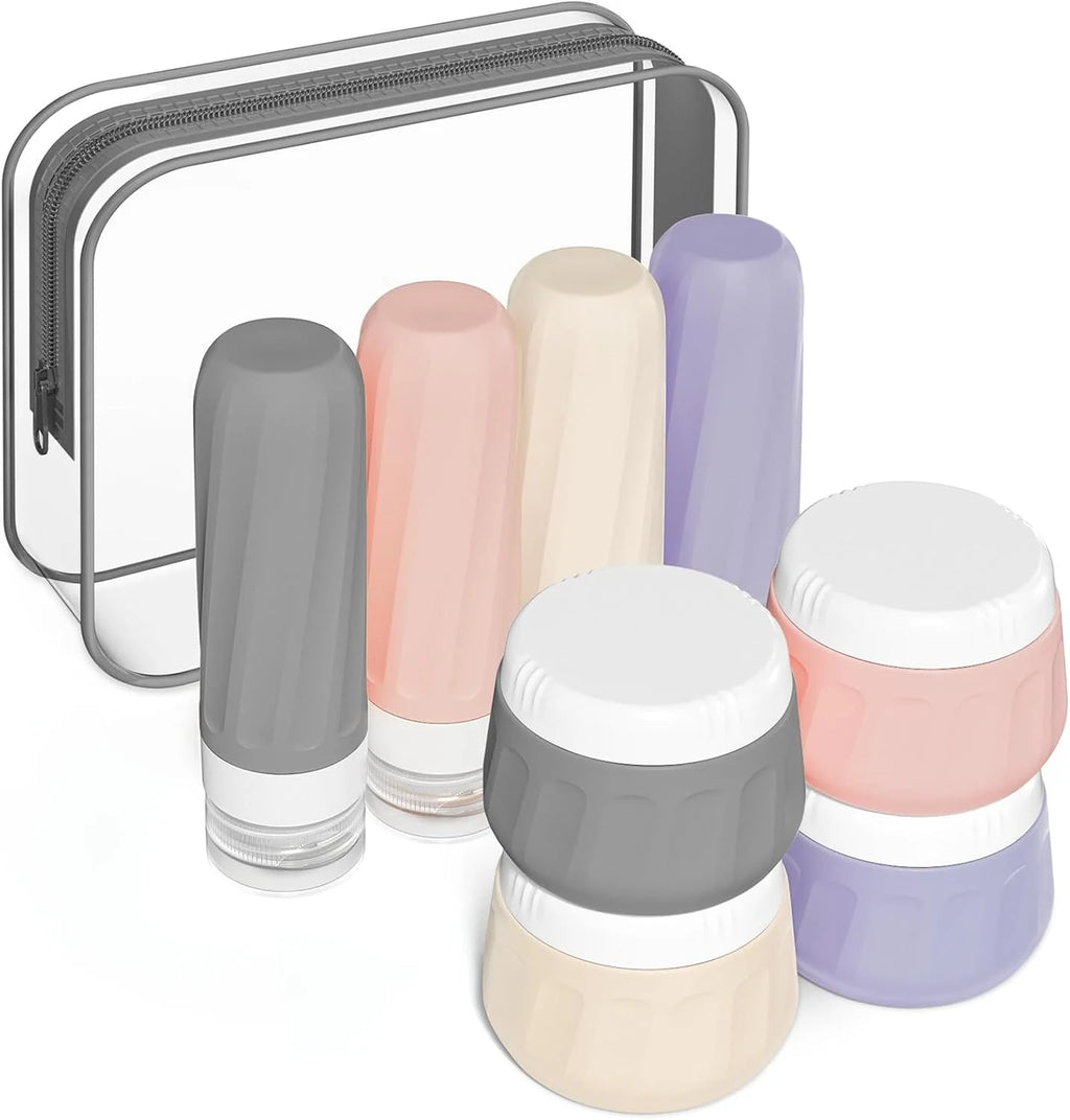 Silicone Travel Bottles 8-Pack, 3 oz Squeeze Bottles & Jars