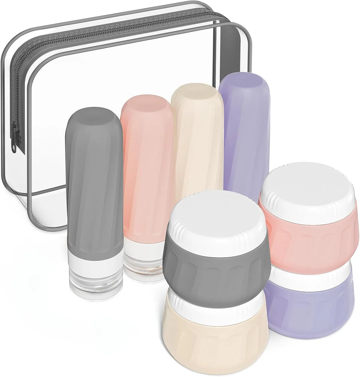 Silicone Travel Bottles 8-Pack, 3 oz Squeeze Bottles & Jars