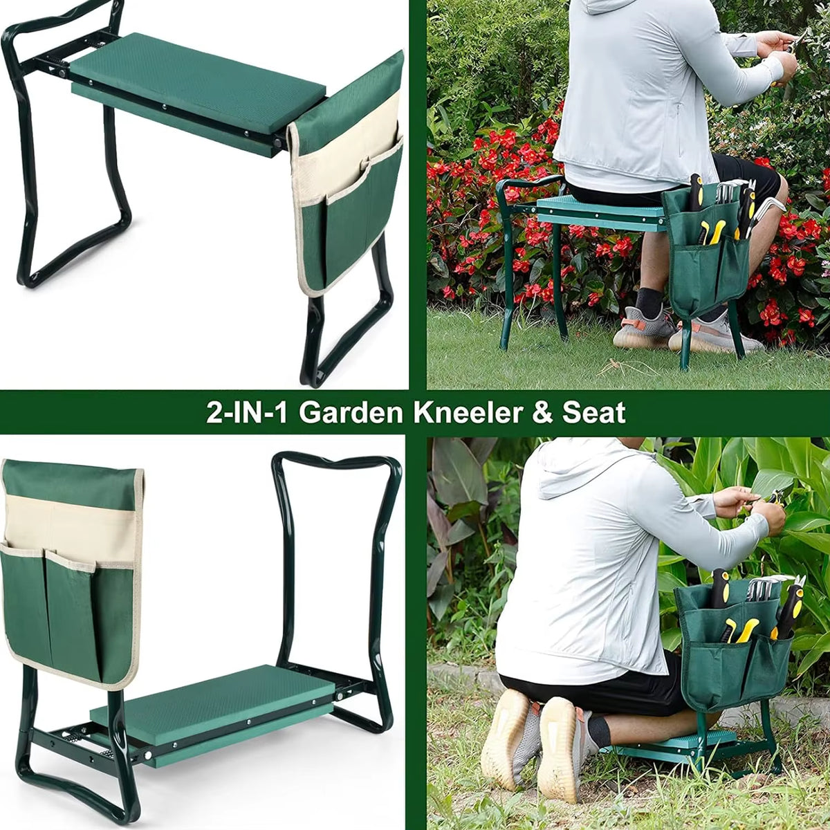 Garden Kneeler and Seat - Folding Bench with EVA Pad and Tool Pouch – image 4