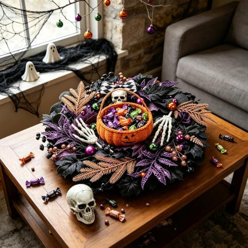 Halloween Skull Wreath 20 in, Gothic Purple and Black Door Decor – image 7