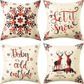 Christmas Pillow Covers - 4-Pack 18 x 18 in Linen-Look Covers