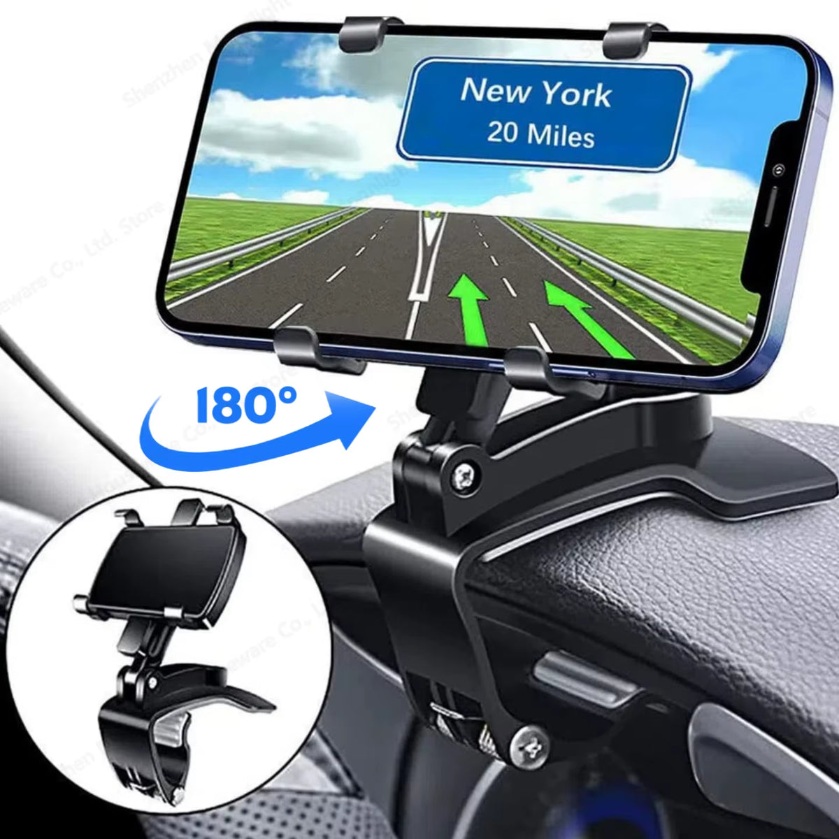 Dashboard Car Phone Holder - Universal Clip Mount for GPS & Smartphone