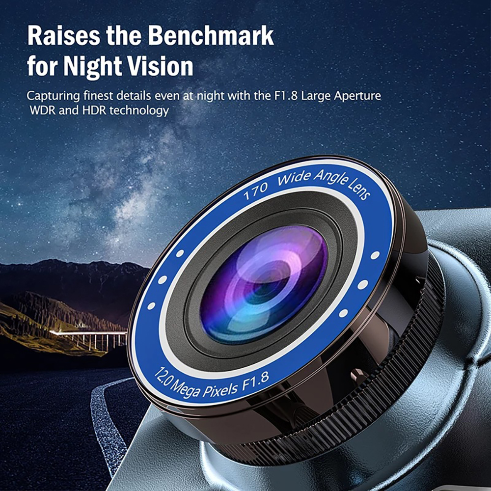 Dash Cam Front and Rear – 4 in Screen, 1296P, Night Vision, G-Sensor