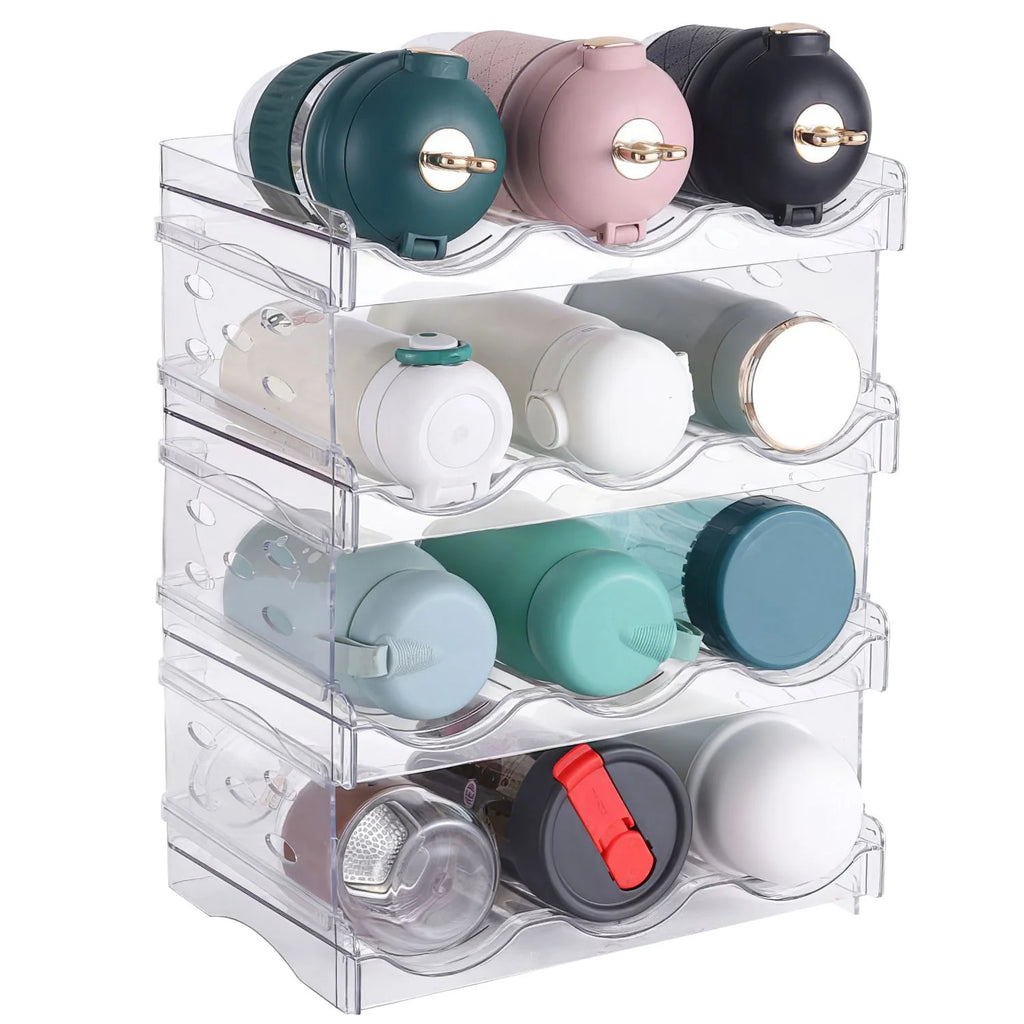 Stackable Bottle Organizer - 4 Tier Clear Rack, Holds 12